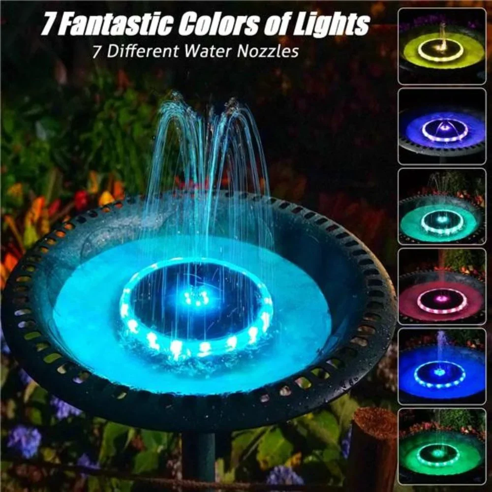 Solar Fountain,4W Solar Powered Bird Bath Fountains with 4000 Battery,LED Lights